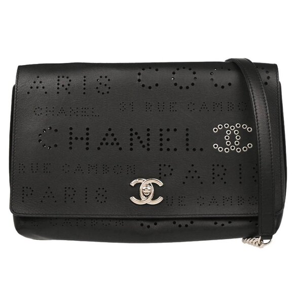 Chanel Black Perforated Calfskin Shoulder Bag - Picture 1 of 12